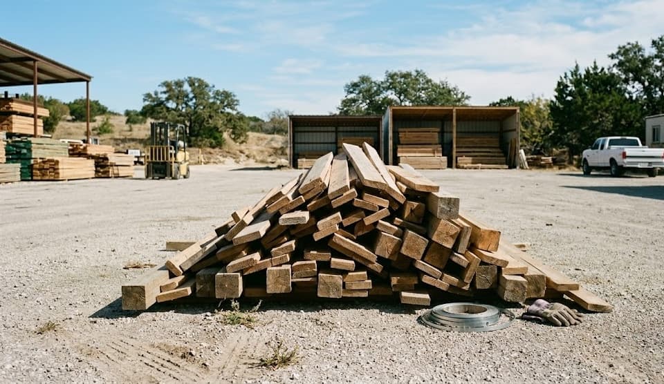 Reclaimed lumber boards with authentic character — nail holes, weathered grain, natural patina